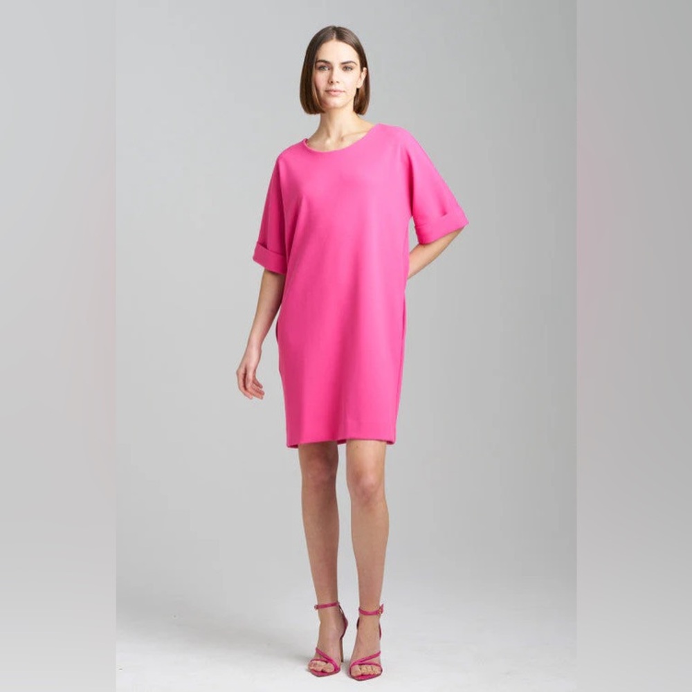 Natori Magenta Solid Knit Crepe T-Shirt Dress